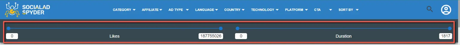 filter sliders on socialadspyder