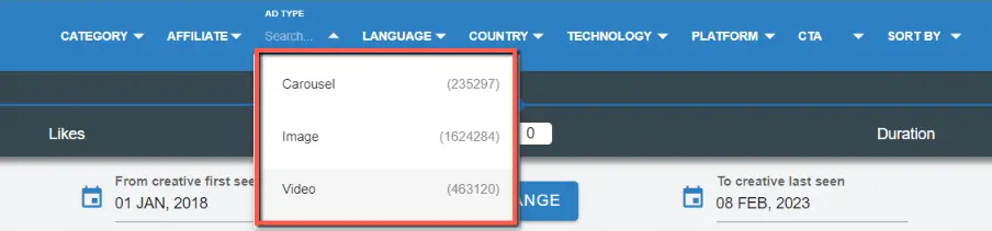 total number of ads on socialadspyder