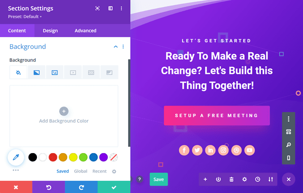 divi page builder interface