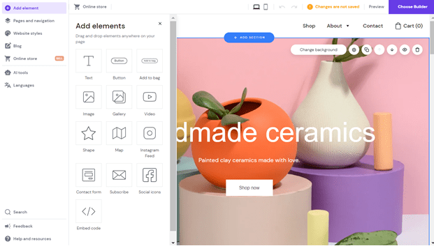 hostinger website builder interface
